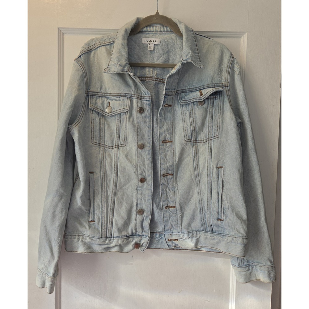The Rail Women's Light Wash Blue Short Jacket Button Front Pockets Distressed M
